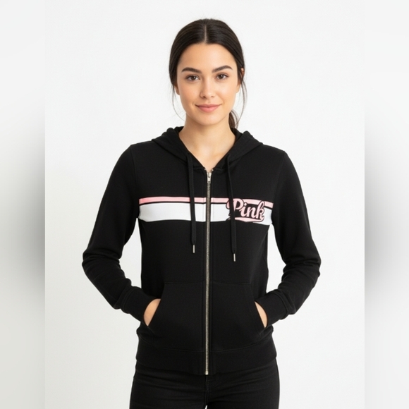 PINK Victoria's Secret Full Zip Hoodie Black Size Medium - Picture 11 of 11